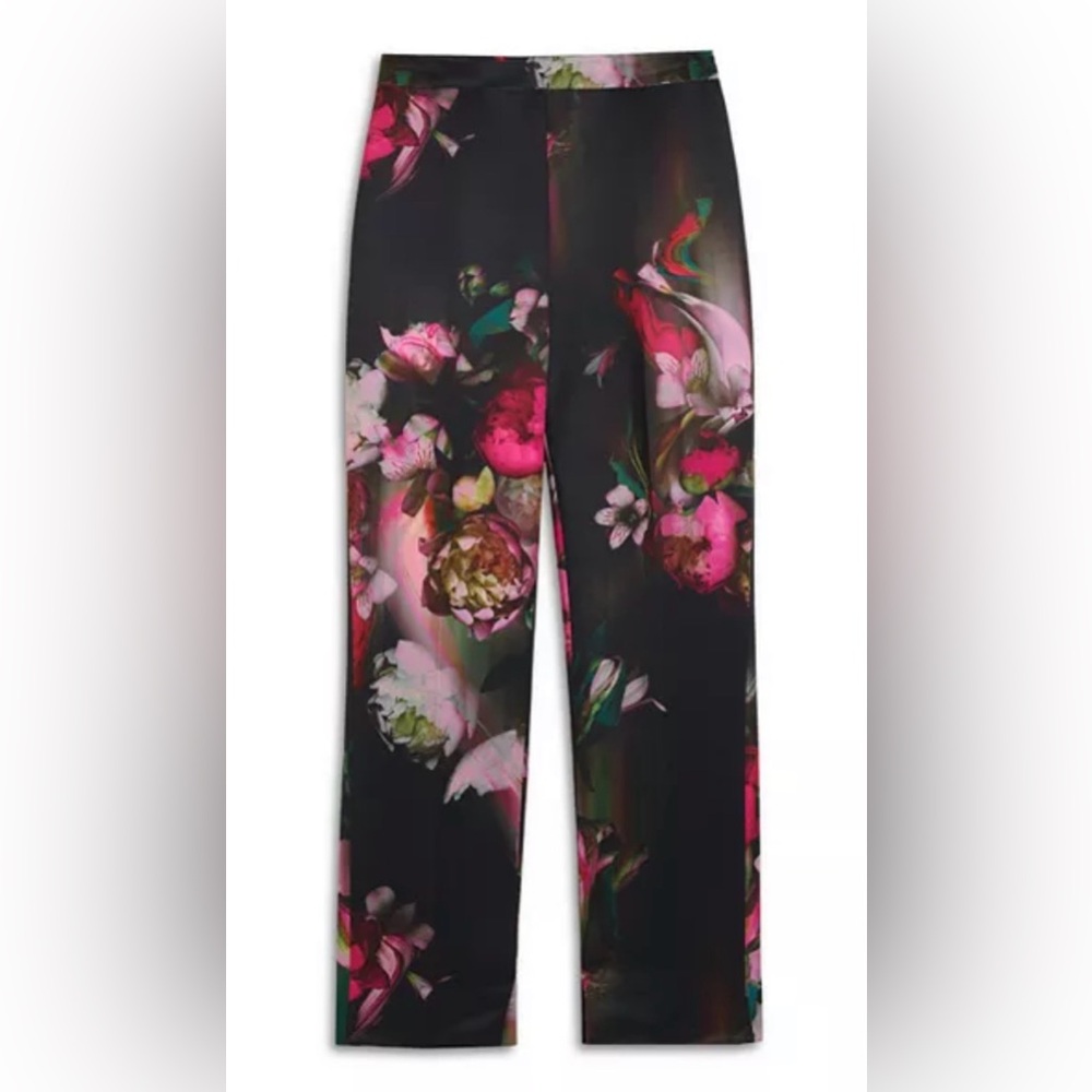 NWT Ted Baker Floral Print Black Pants size 4 - Picture 2 of 3
